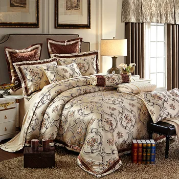 

Stain Jacquard Luxury Wedding Bedding set 4/6Pcs Kits King Queen size Duvet cover Thick Cotton Bedspread set Pillow shams 36
