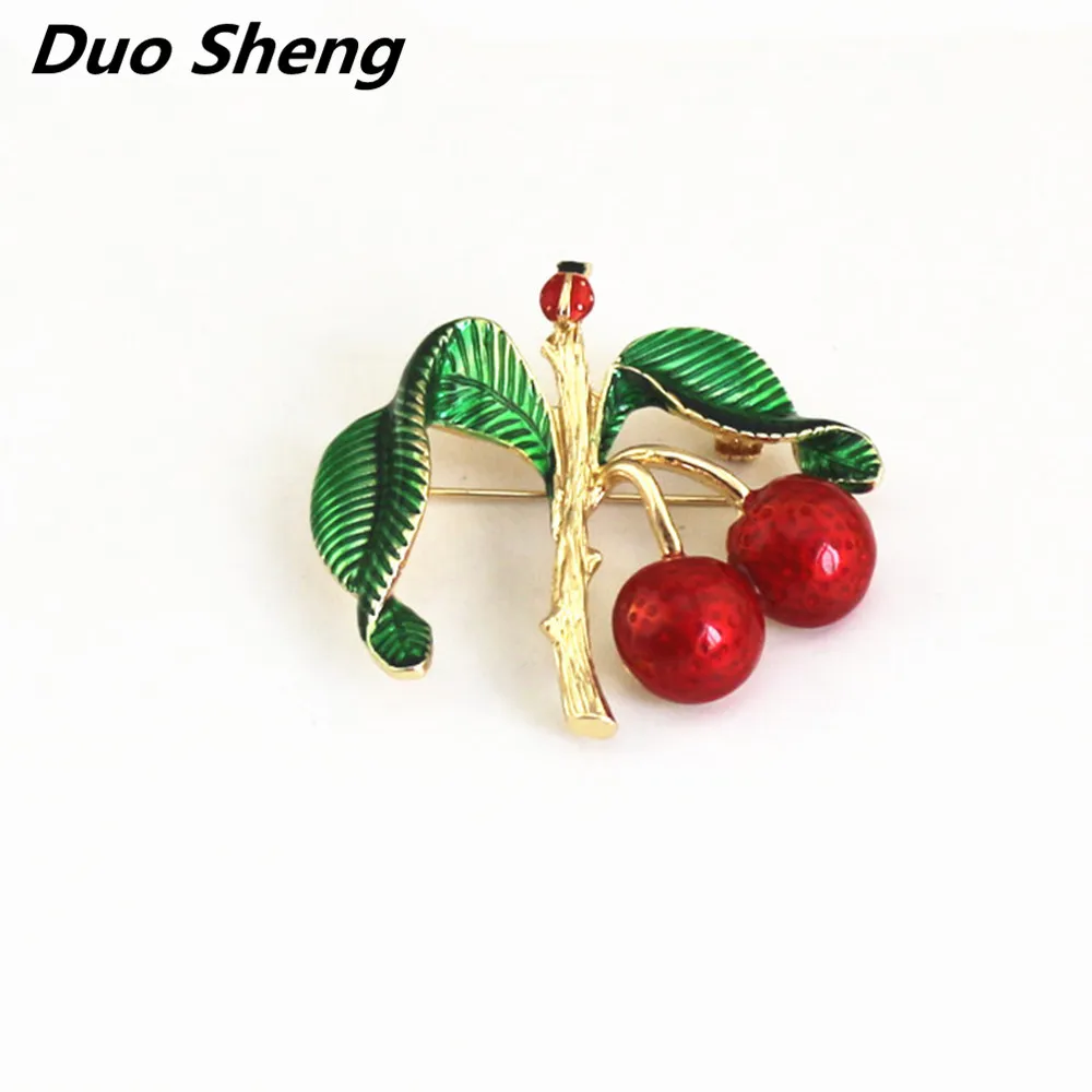 

2019 new European and American style delicious cherry cute animal ladybug green red Enamel girl brooch