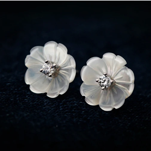 Mother Of Pearl S Flower 925 Sterling Silver Stud Earrings For Mother Of Pearl S Flower 925 Sterling Silver Stud Earrings For Women Cute Jewelry Bijoux In From