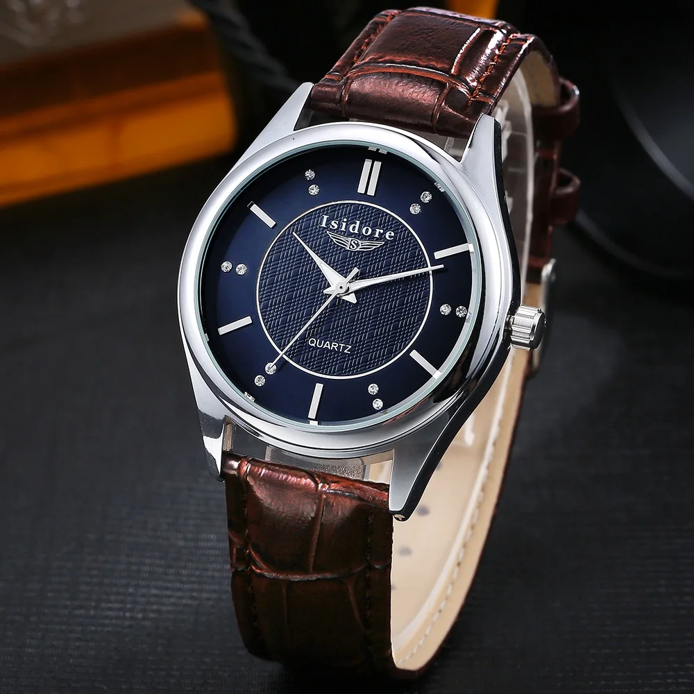 Luxury Casual Man Super Soft Leather Band Waterproof Quartz Wristwatch Top Brand Crystal Dial Man Business