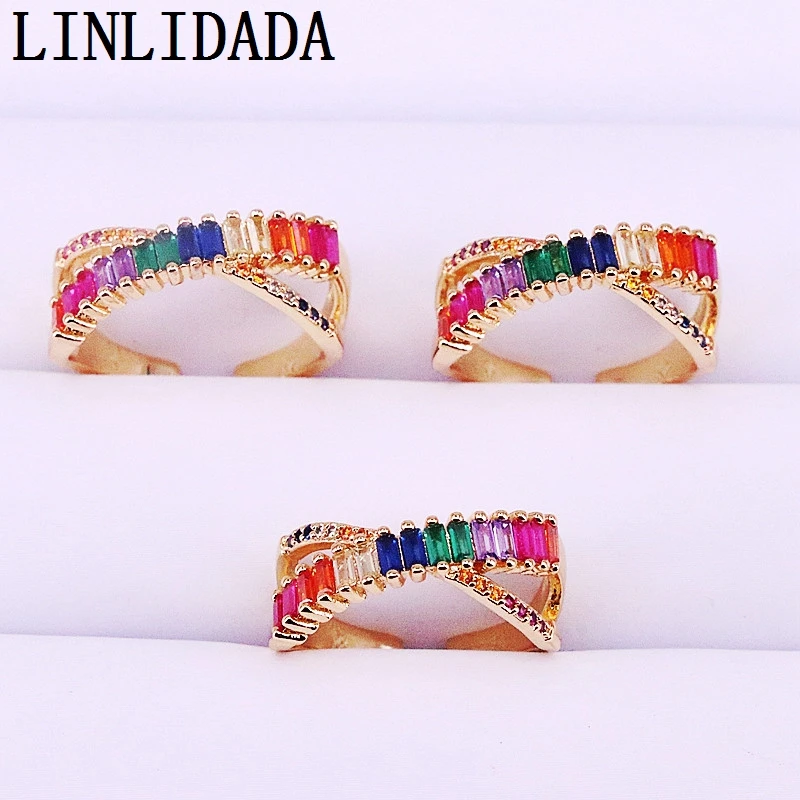 

8Pcs New Fashion multi rainbow cubic zirconia women Gold color finger ring