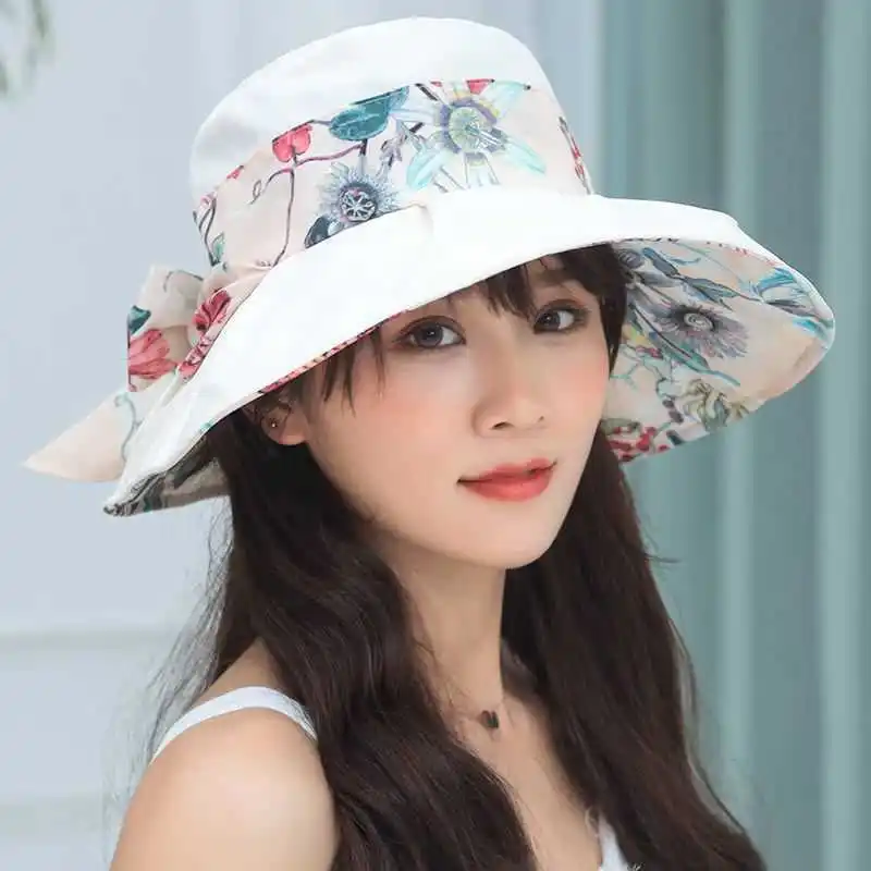 

MYZOPER 2019 Fashion New Printing Bow Casual Visor Women's Hat Double Sided Tide Summer Outdoor Adult Cap Fisherman's Hat
