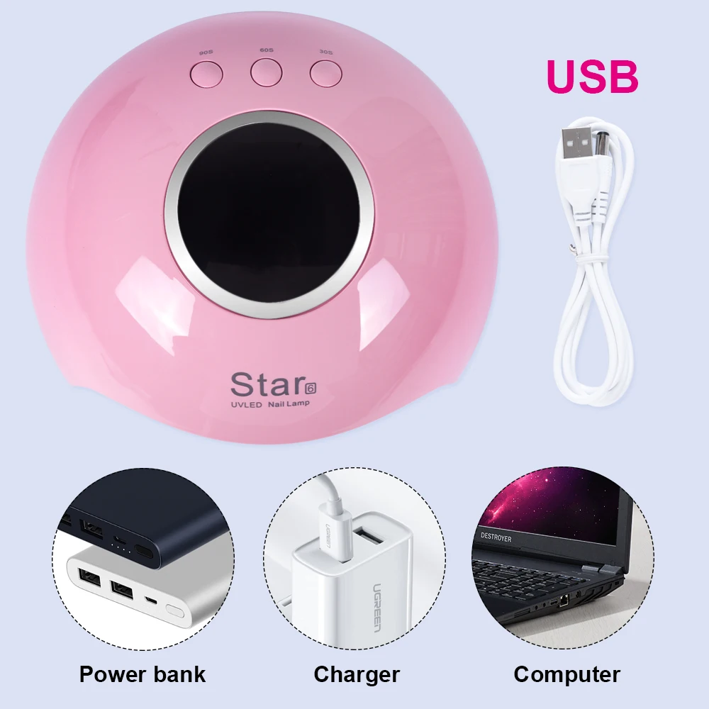 UV Lamp For Manicure LED Nail Dryer Lamp Sun Light Curing All Gel Polish Drying UV Gel USB Smart Timing Nail Art Tools LASTAR6