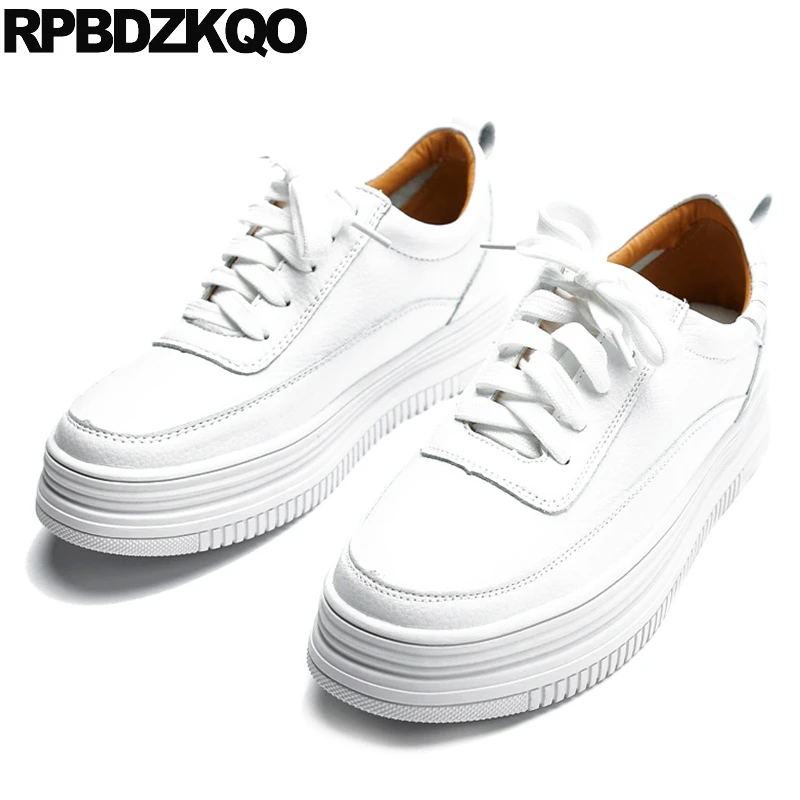 

Flats Ladies Beautiful Shoes Thick Sole Plain Platform China Sneakers Creepers Casual Walking Lace Up Muffin Elevator White Drop