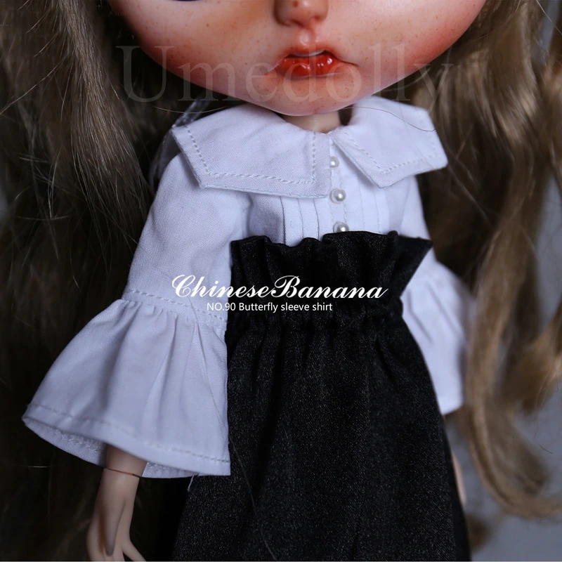 1 шт. Ретро черная атласная юбка для Blythes, OB24, Azone S кукольная одежда Blyth Кукла одежда бабочка рукав рубашка аксессуары