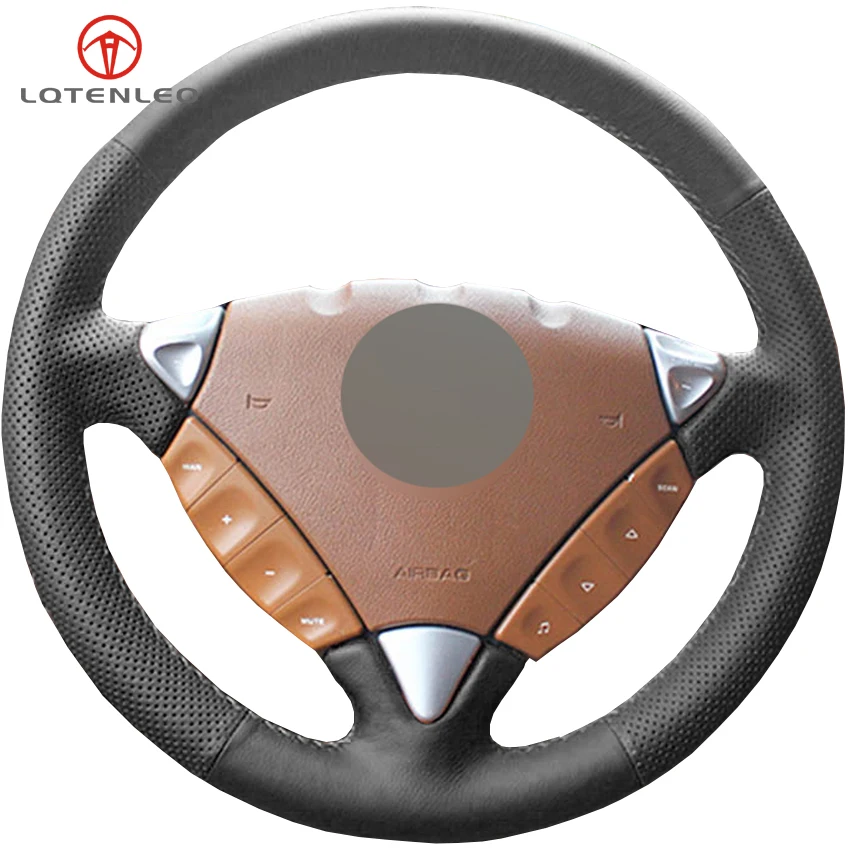 

LQTENLEO Black Genuine Leather DIY Hand-stitched Car Steering Wheel Cover For Porsche Cayenne 2006 2007 2008 2009 2010