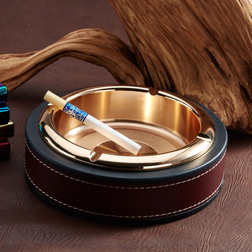 Large genuine leather ashtray stainless steel quality fashion ktv