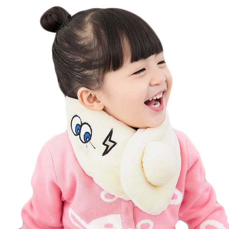 Children Scarves Autumn Winter Cartoon Embroidery Eyes Plush Collar Boy Girl Scarf Baby Cute Warm Scarf Kid Outdoor Thick Scarf 