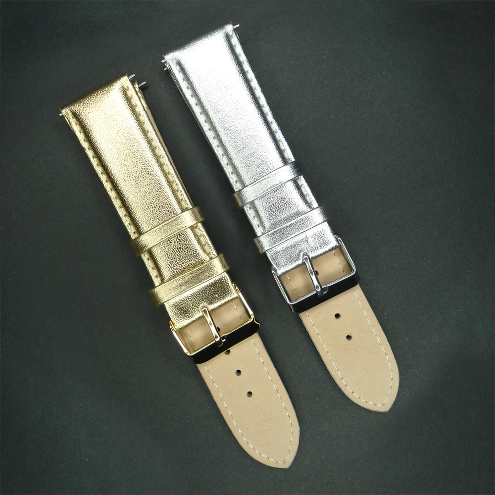 

YQI Calf Genuine Leather Watch Band 22mm Watchband Gold Silver Watch Strap For Hour For Men / Women Watches with Buckle