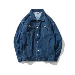 2018 синий Повседневное подростков джинсовая куртка Для мужчин denimLoose куртка