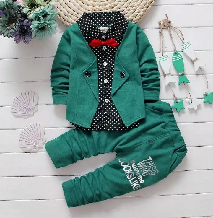 La MaxPa/Коллекция года, весенний комплект одежды для маленьких мальчиков и девочек, модная детская одежда в горошек с бантом куртка+ штаны с буквами комплект из 2 предметов - Цвет: Зеленый