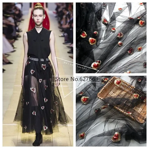 

150CM Wide beautiful mesh sequins love embroidery lace fabric Designer lace DIY high-end skirt clothing accessories