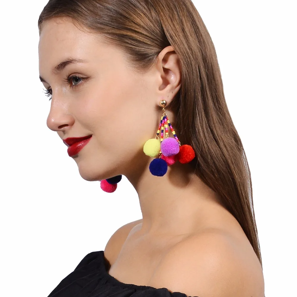 

Ingesight.Z Bohemian Colorful Beads Pompon Tassel Dangles Drop Earrings for Women Spike Dangle Eardrop Brincos