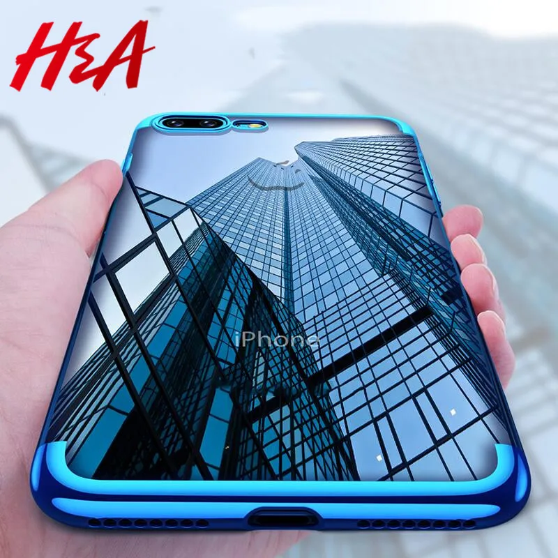 Goedkoop H amp; Een Luxe Plating Clear Case Voor iPhone 6 6 s 7 8 X Transparante Silicon Telefoon Case Voor iPhone 7 8 6 6 S Plus Zachte TPU Back Cover