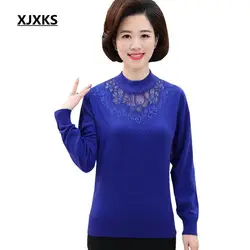 XJXKS 2018 Новинка осени женские джемпер Большие размеры пуловер с длинными рукавами свитер мода вышивка свитер для женщин 8 видов цветов