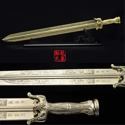 Китайский современный бронзовый меч прямые тяжелые мечи латунь лезвие боевых искусств для кино Да WuDan с деревянной подставкой