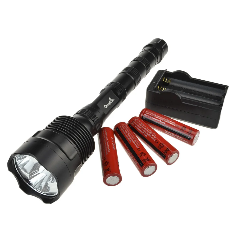 

CrazyFire 3T6 3x CREE XM-L T6 3800LM 5Modes High Power LED Flashlight Torch Lantern + 4PCS 18650 Rechargeable Battery + Charger