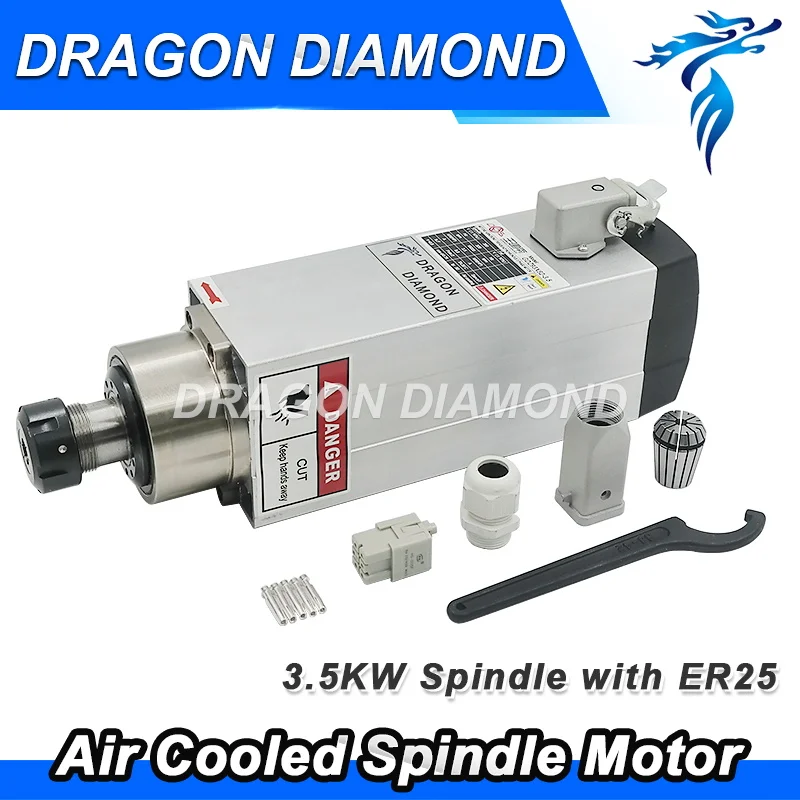 

3.5kw 220V 380V Air Cooling Spindle Motor For CNC Woodworking Engraving Router Square Shape Motor Driver