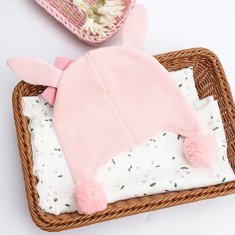 Beanie Kid Girl Winter Hat Autumn Knit Warm Pink Rabbit Cap Casual Outdoor Skiing Baby Accessory (1)