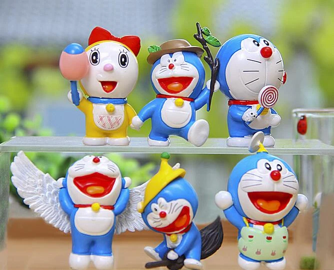 6pcs/lot Doraemon Mini Figures Cute Flying Doraemon Dorami Classic Pvc