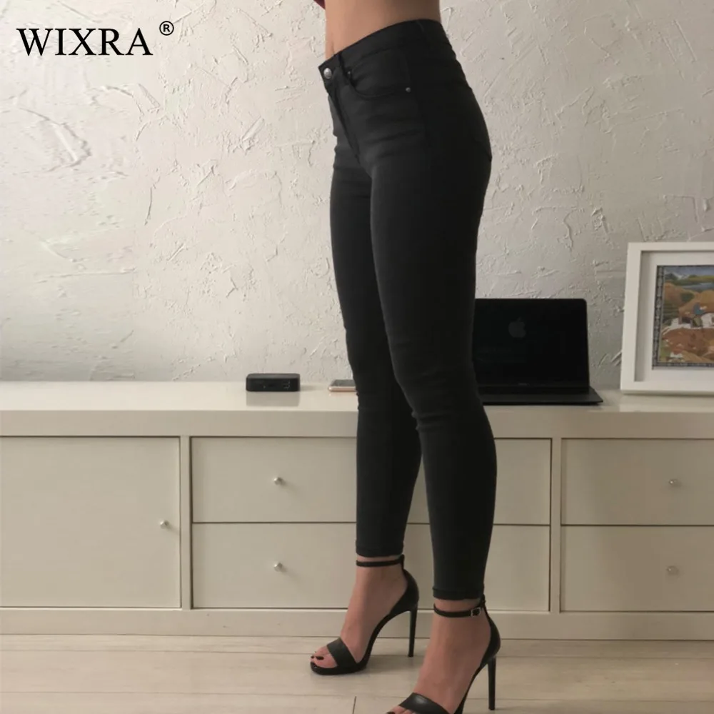 WIXRA базовые джинсы, женские джинсовые узкие брюки, фирменные Стрейчевые джинсы, женские брюки с высокой талией, потертые обтягивающие джинсы с высокой талией, Femme