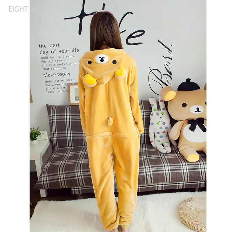 Фланелевая Пижама унисекс с медведем Rilakkuma Комбинезоны для взрослых мультяшная