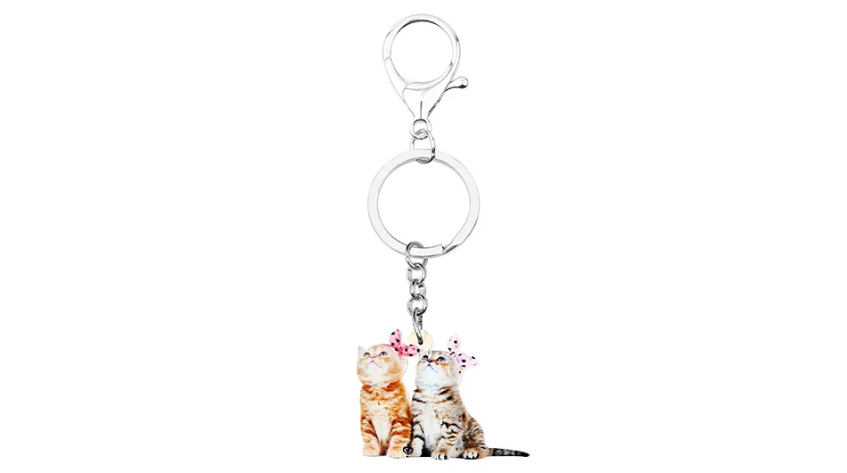 WEVENI акриловый милый двойной котенок кошка бабочка брелок для ключей ювелирные изделия с животными для женщин девочек подростков талисманы много подарок