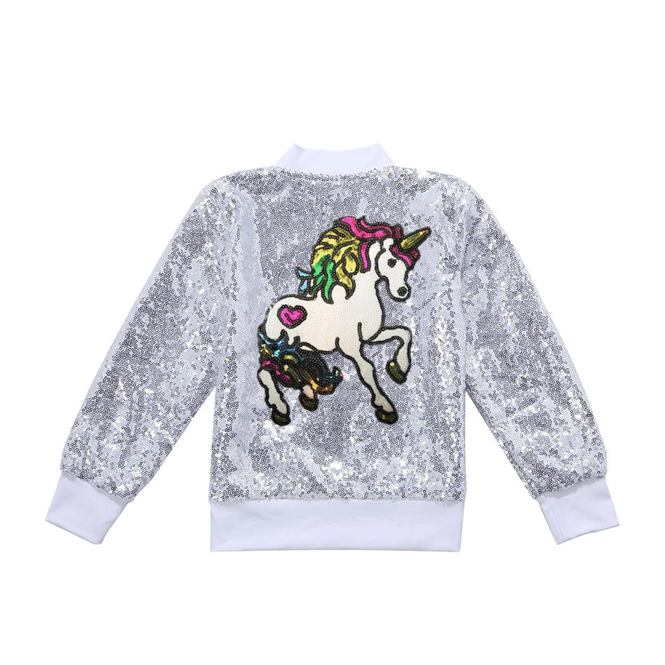 

Spring Kids Clothes Sequins Unicorn Girls Jackets Children Outwear for Baby Girls Zipper Clothing Flight Jacket Coats Costume