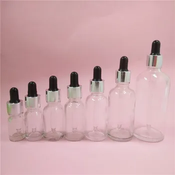 

2/10pcs 5/10/15/20/30/50/100ML Clear Glass Bottle With Dropping Pipette Essential Oil Refillable Container Black Rubber Glue Cap