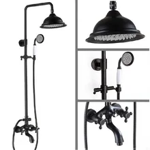 

Black Oil Rubbed Brass Dual Cross Handles Bathroom Rainfall Rain Shower Head Faucet Set Bathtub Mixer Tap Wall Mounted mrs451
