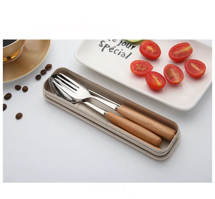 

1SET Flatware Sets Wooden Handle Stainless Steel Senior Tableware with Spoon ,Fork ,Chopstick Sets PI 010