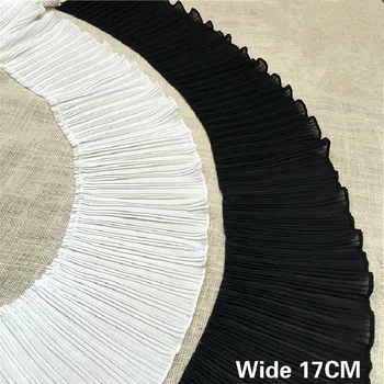 

17CM Wide White Black Elastic Pleated Chiffon Garment Lace Trims Collar Ribbon Curtains DIY Crafts Sewing Fabric Guipure Supply