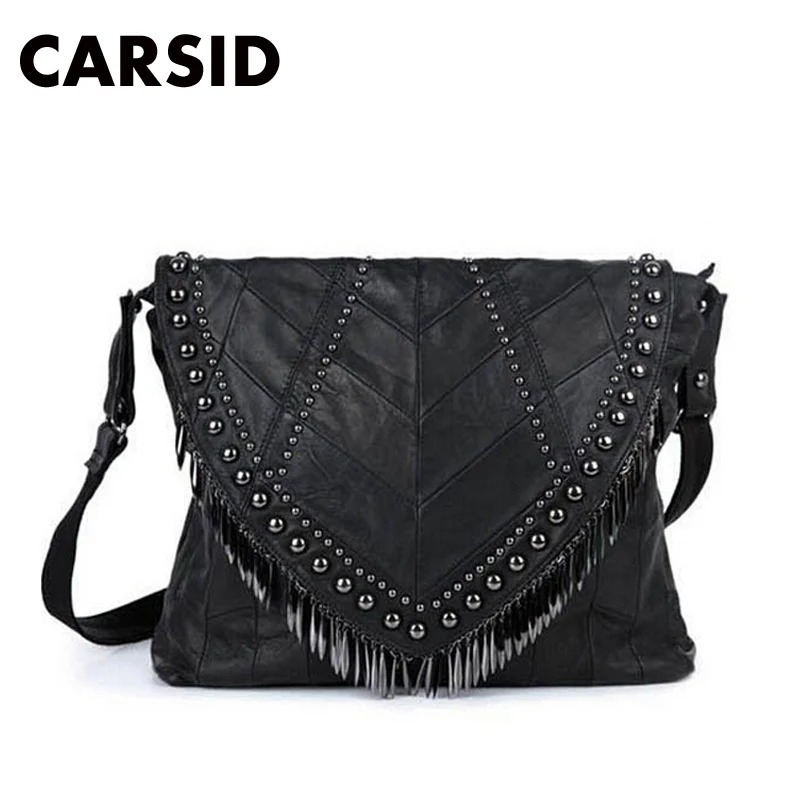 2 Sizes !! 2017 Sheepskin Rivet Punk Handbag Women Bags Designer Brands Big Black Shoulder Bags