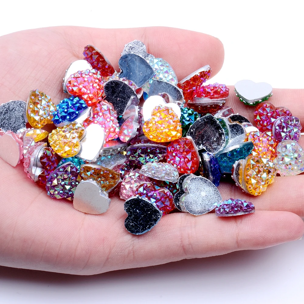 40/200pcs 12mm Heart Shape Flatback Resin Rhinestones Without hole Crocodile Skin Texture Beads Gems DIY Scrapbooking Decoration | Украшения