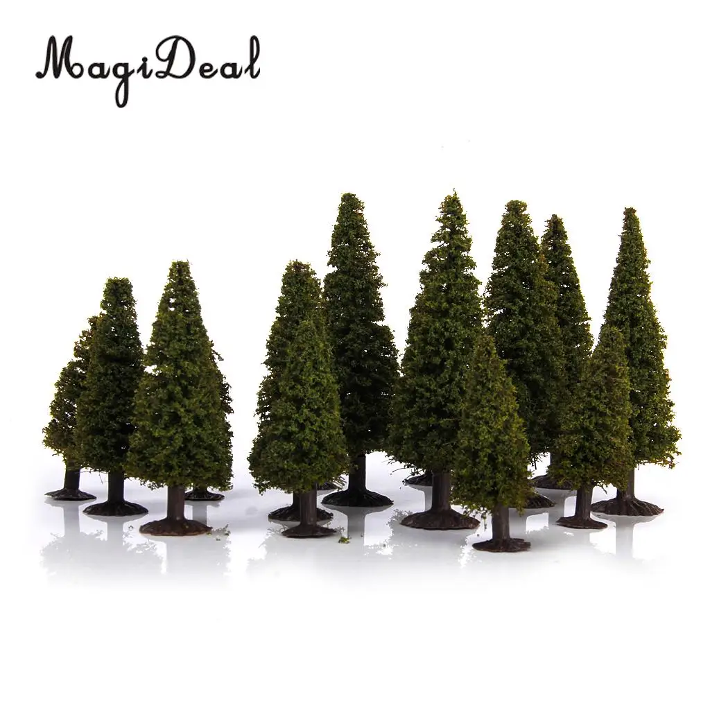 Boxed 15Pcs Multi Scale Cedar Model Trees Train Track Street Railway Building Diorama Scenery HO N Z