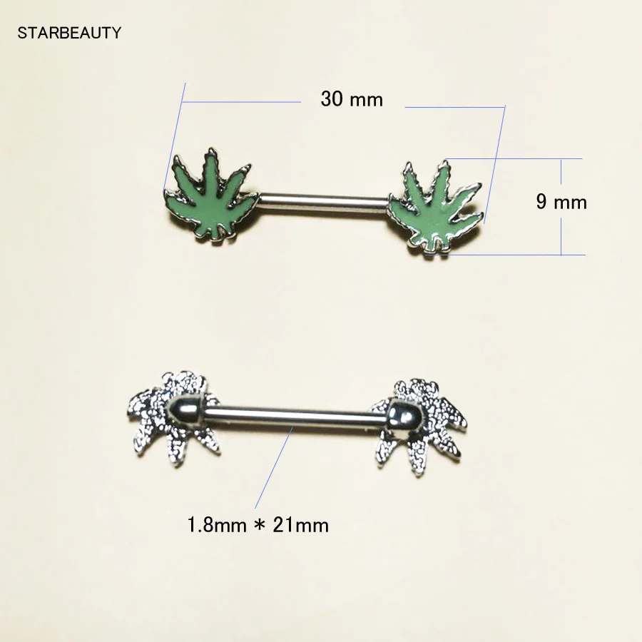 2 шт./лот свежий зеленый кленовый лист пирсинг сосков, сексуальные бар ниппельные кольца ювелирные изделия креативный панк пирсинг тела ювелирные изделия для женщин
