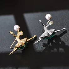 Изысканная Золотая Серебряная Брошь в виде балерины, циркония, эмалированная брошь на булавке для женщин и девушек, свадебный подарок