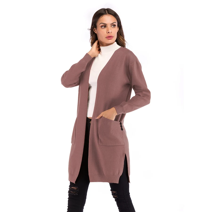Gladiolus Long Style Autumn Sweater Women 2018 Long Sleeve Double Pockets Solid Casual Long Cardigan Women Knitted Jumper Coats (13)
