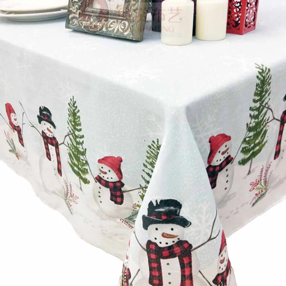 WINLIFE Christmas Series Tablecloth Snowman and Christmas Print