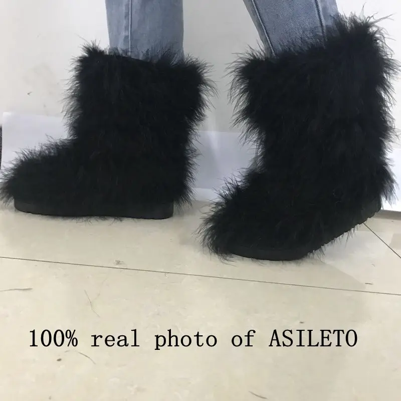 ASILETO/женская зимняя обувь; меховые сапоги из натуральной кожи с натуральным мехом; eskimo; женские пушистые ботинки с перьями; уличные ботильоны; bota T554