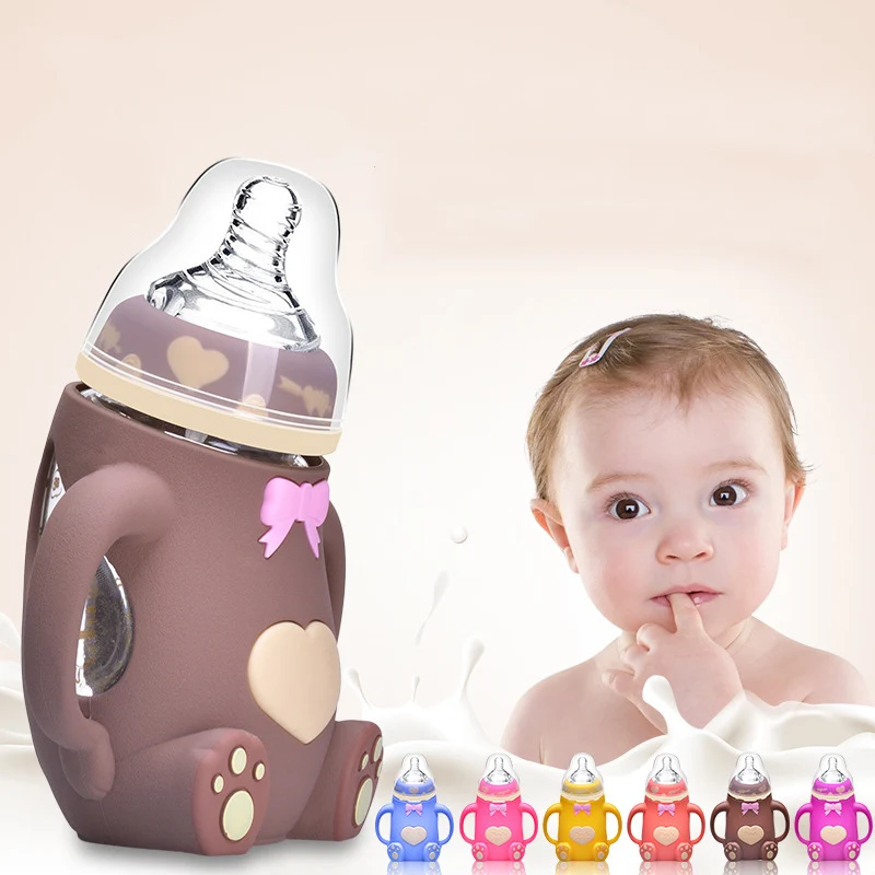 

Baby Feeding Bottle 240ML Bear Design Arc Type Water Feeder with Silicone Nipple YH-17