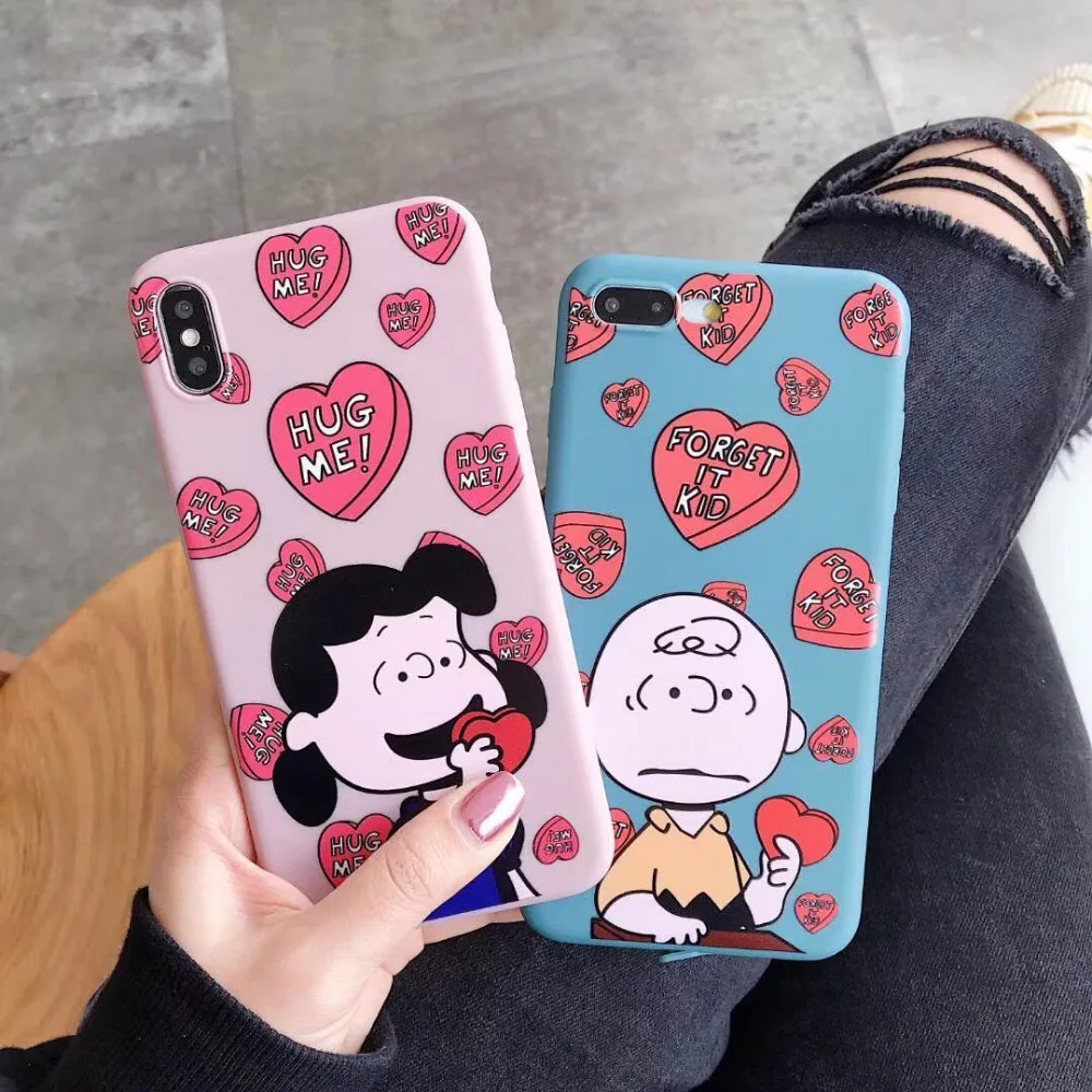 

Couple Cute Cartoon Love Heart Cases For iPhone XS Max XR INS Soft TPU For iPhone X 6 6S 7 8 Plus Phone Case Cover
