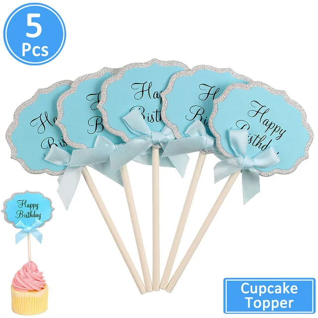 First Birthday One Cupcake Topper 1st Years Boy Girl DIY Party Decorations 1 Year Old Baby Birthday Decor Kids 5pcs blue birthday