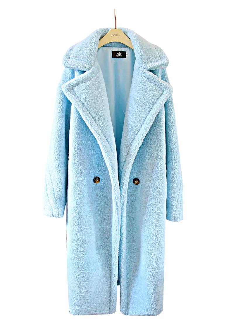 Осень зима модное женское пальто из овечьей шерсти свободная Имитация кашемира Верхняя одежда с хлопковой подкладкой пальто 5 цветов WJ86 - Цвет: Синий