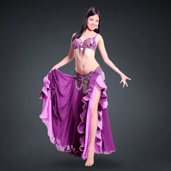 

2020 New dance Performance Women Dancewear Belly Dance Costume 3Pics Full Set Bra&belt&Skirt S/M/L/XL - 7001