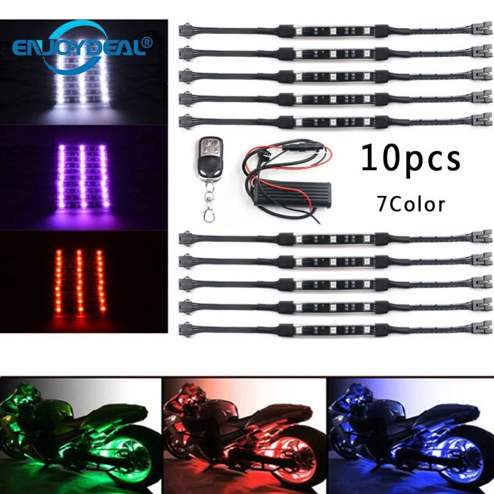 Universal 10PCS 7Color RGB Motorcycle Light Strip RGB LED Tail Glow