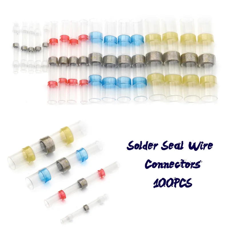100PCS Waterproof Solder Seal Heat Shrink Butt Connectors Soldering