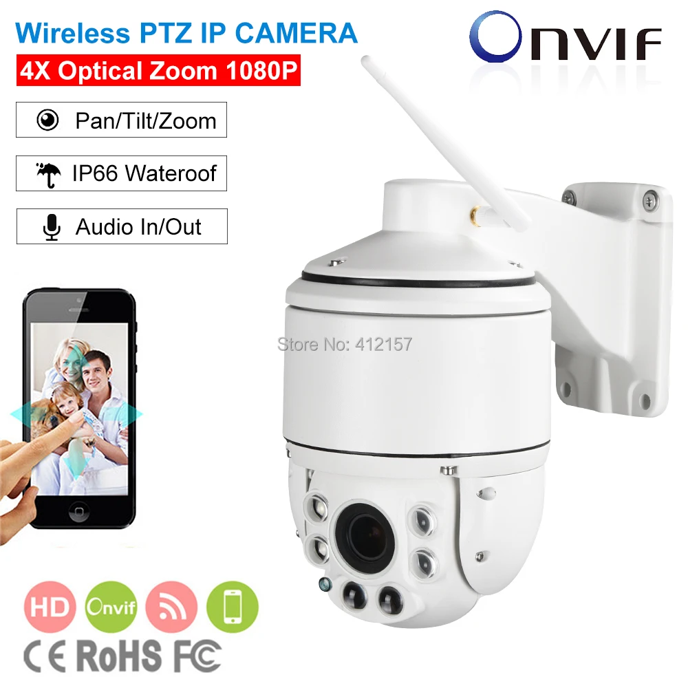 

Outdoor Security FULL HD 1080P Wireless IP Camera 2-Way Audio 2MP 4" MINI WIFI Speed PTZ Camera 4X ZOOM P2P Mobile View SD Card
