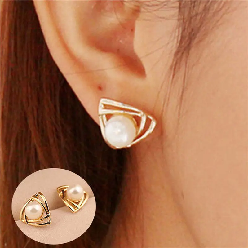 

Korean Style Earrings Triangular Pearl Stud Earrings Korean Version of Small Jewelry Smooth Earrings
