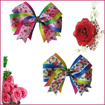 

100 BLESSING 4.5" Rose Cheer Hair Accessories Bow Clip National Flower Clover